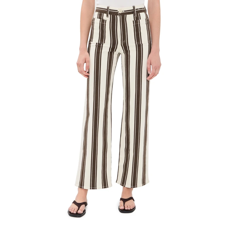 Madewell The Emmy Wide Leg Pants Ivory & Brown Stripe 29