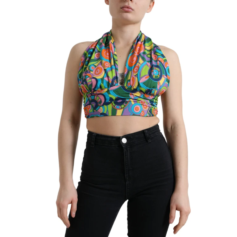 Multicolor Halter Sleeveless Cropped Tank Top Silk - Women