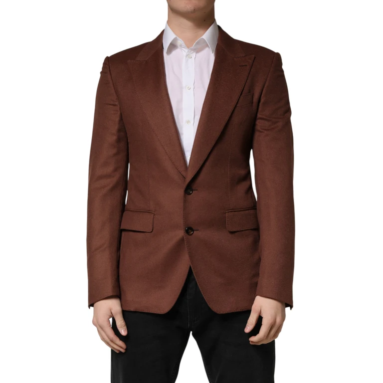 Brown Cashmere Single Breasted Jacket Blazer Silk Clothing - Men