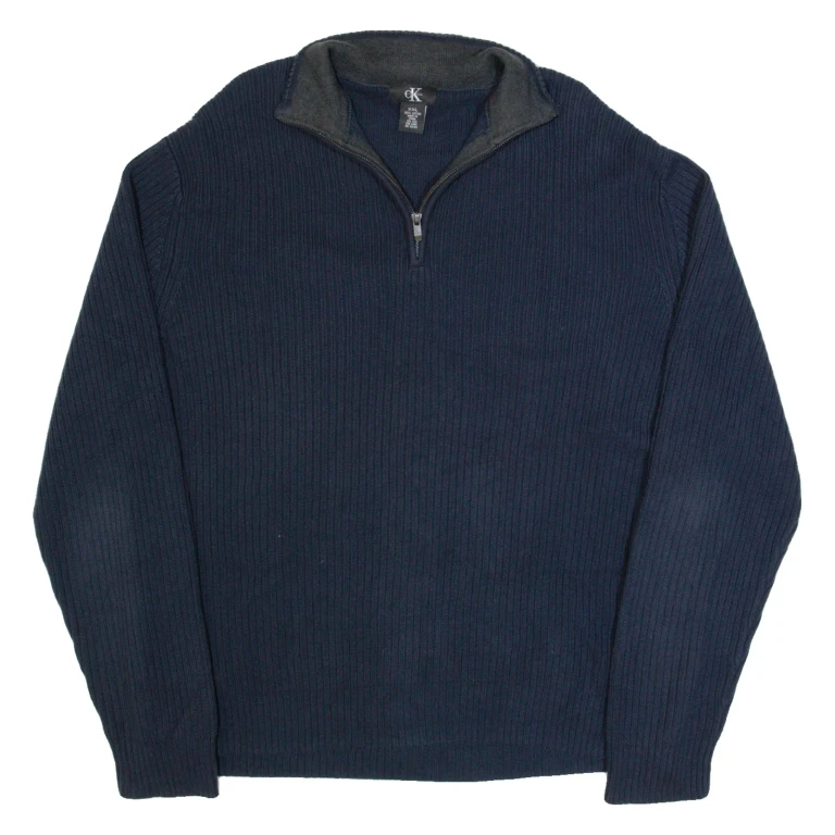 CALVIN KLEIN Mens Jumper Blue 1/4 Zip Tight Knit 2XL