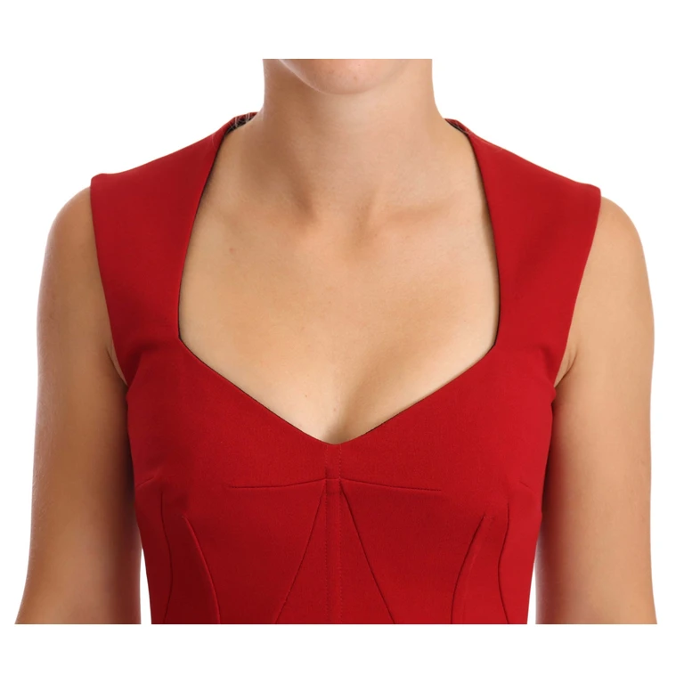 Dolce & Gabbana Red Sweetheart Sleeveless Midi Stretch Dress Viscose - Women