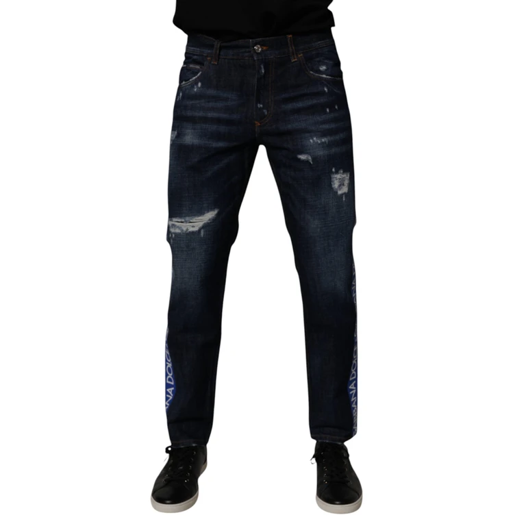 Dolce & Gabbana Dark Blue Cotton Tattered Skinny Denim Jeans Spandex Clothing - Men