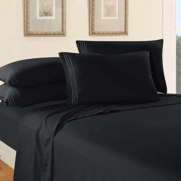 Essential 6-Piece 3-Line Embroidery Sheet Set, Soft as a Hotel Premium Quality, Moody Shades