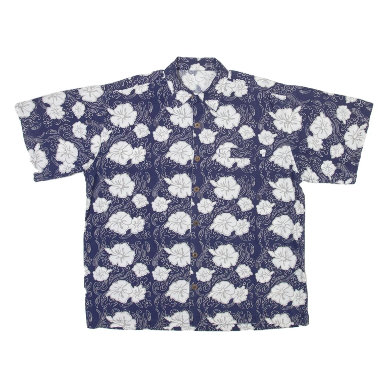 Mens Hawaiian Shirt Blue Floral L