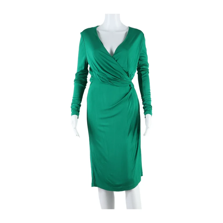 ISSA Lined Womens Wrap Dress Green Long Sleeve Long UK 10