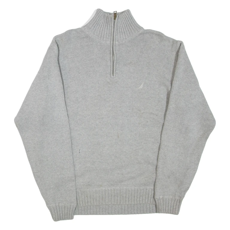 NAUTICA Mens Jumper Grey 1/4 Zip Tight Knit L