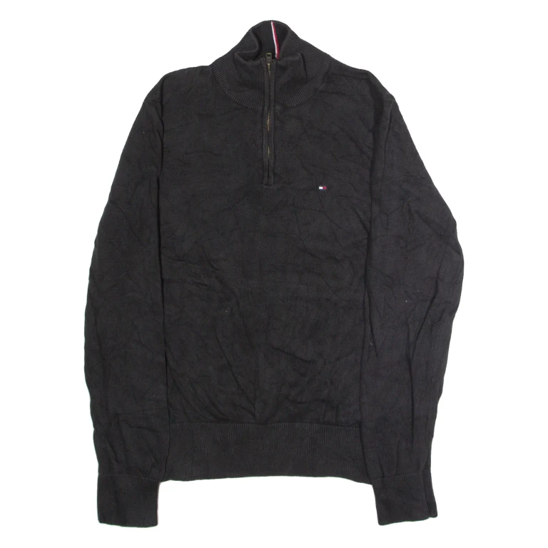 TOMMY HILFIGER Mens Jumper Black 1/4 Zip Tight Knit L
