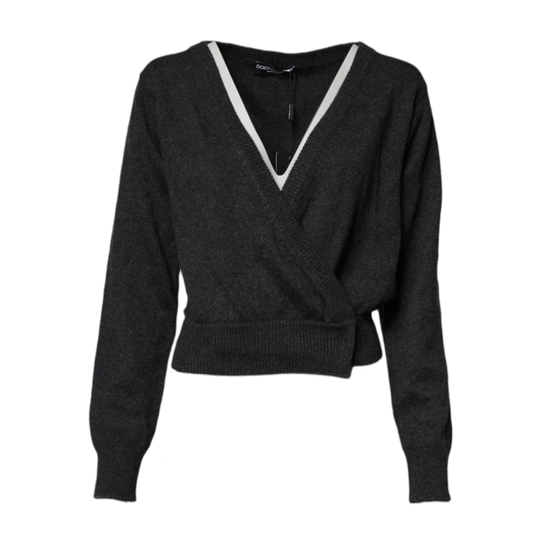 Dolce & Gabbana Grey Cashmere Deep V-Neck Pullover Sweater Gray Clothing - Women