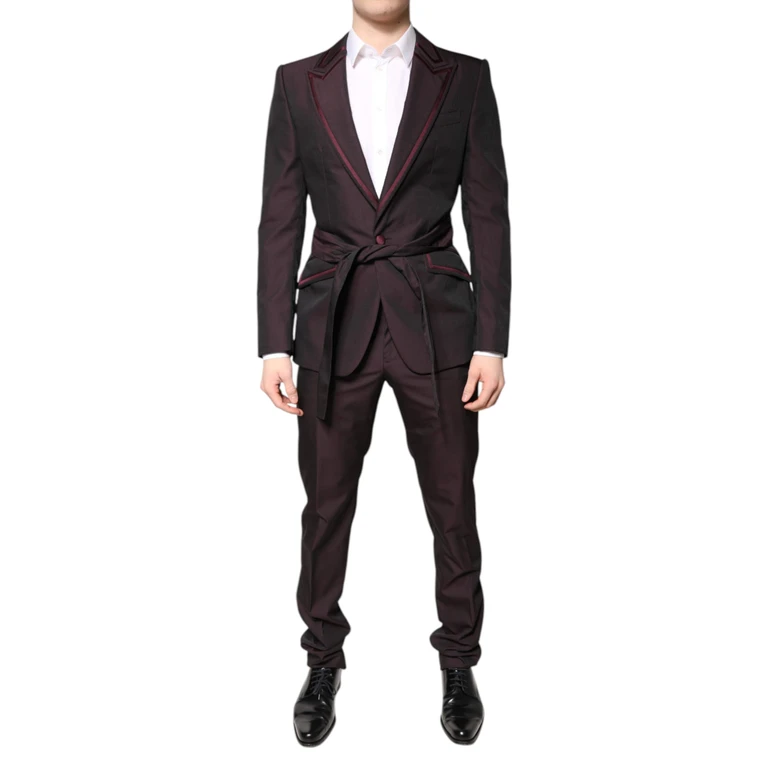 Dolce & Gabbana Maroon Single Breasted Formal 2 Piece Suit Polyester Wool Silk - Men