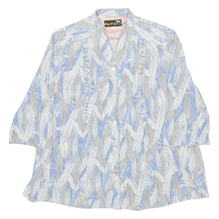 KAY KING Womens Printed Shirt Blue V-Neck 3/4 Sleeve M