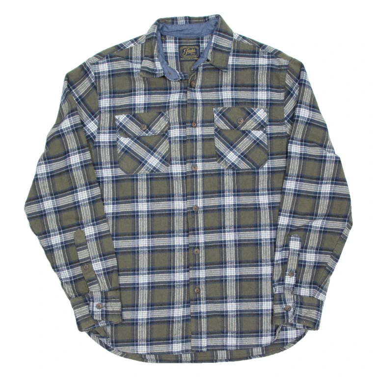JACHS Mens Flannel Shirt Green Check Long Sleeve M