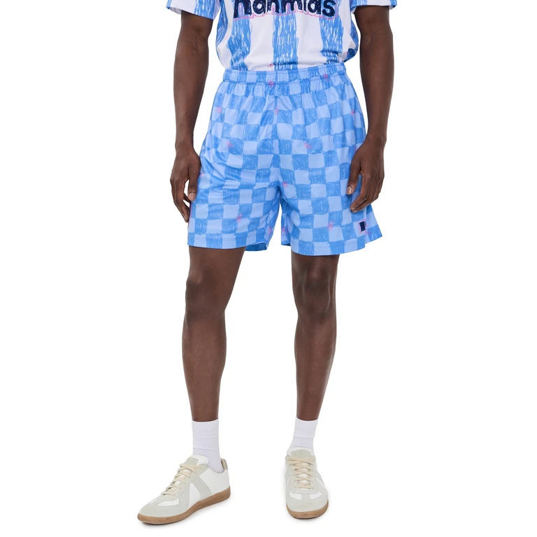 Nahmias Scribble Check Soccer Shorts 6 Blue Iris L