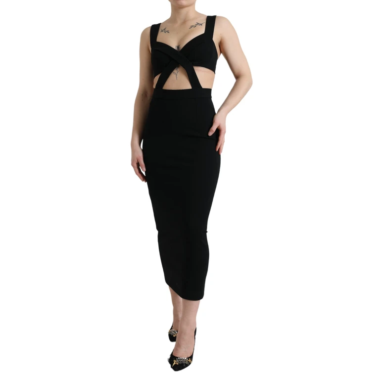 Dolce & Gabbana Black Cut Out Sleeveless Bodycon Midi Dress Viscose Nylon Elastane - Women