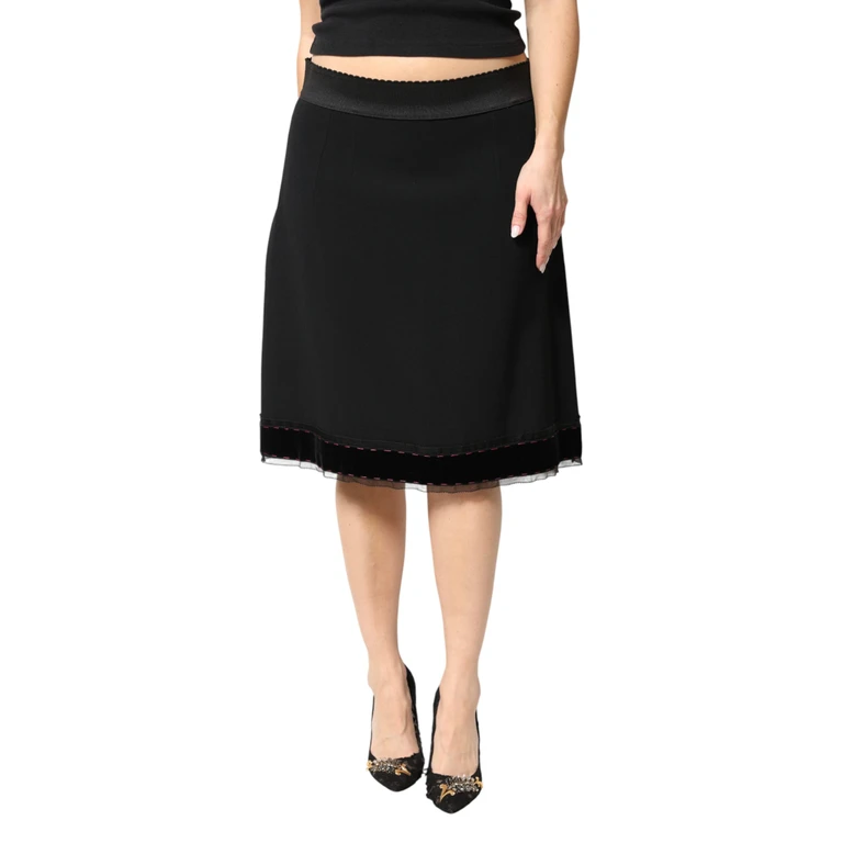 Dolce & Gabbana Black Mid Waist A-Line Knee Length Skirt - Women
