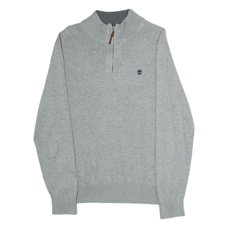 TIMBERLAND Mens Jumper Grey 1/4 Zip Tight Knit M