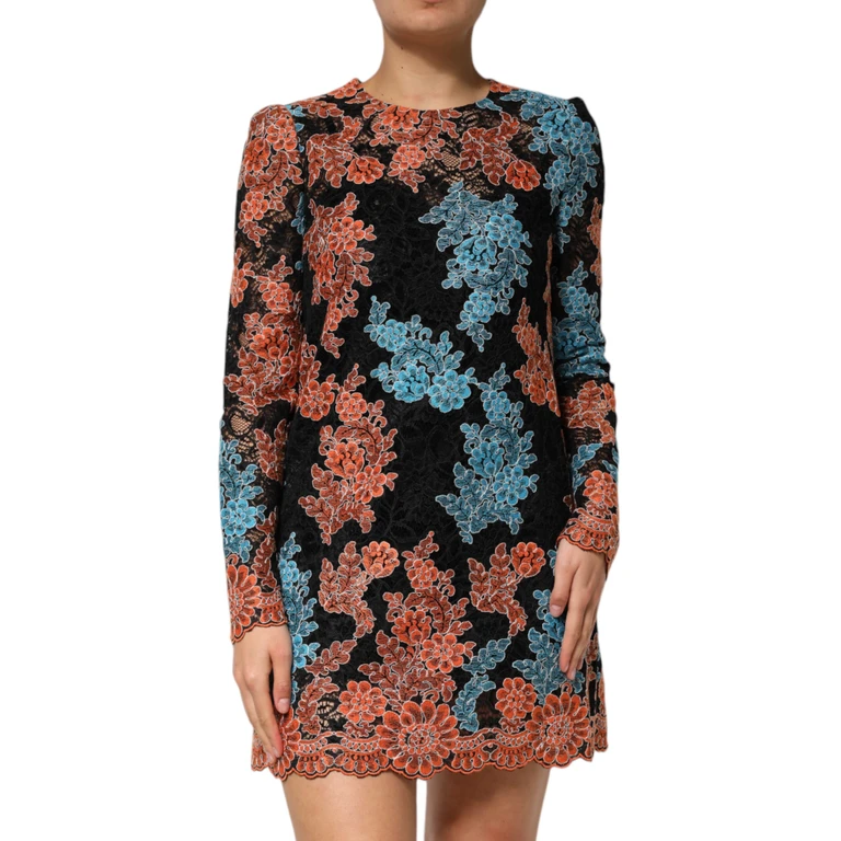 Dolce & Gabbana Multicolor Floral Embroidery Shift Mini Dress Polyester Polyamide Viscose - Women