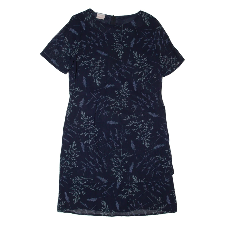 Womens Day Dress Blue 90s Floral Short Sleeve Midi M (TT2-110924-5612)