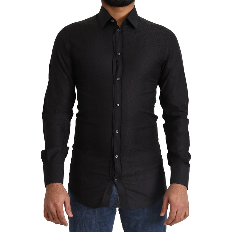 Dolce & Gabbana Black Gold Cotton Slim Dress Formal Shirt - Men