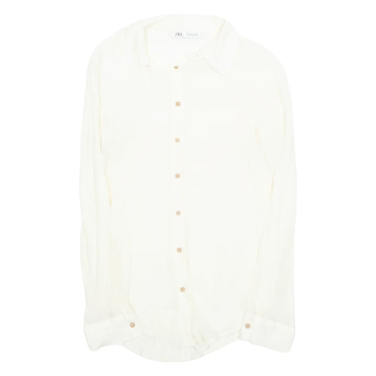ZARA Womens Shirt Cream Collared Long Sleeve S