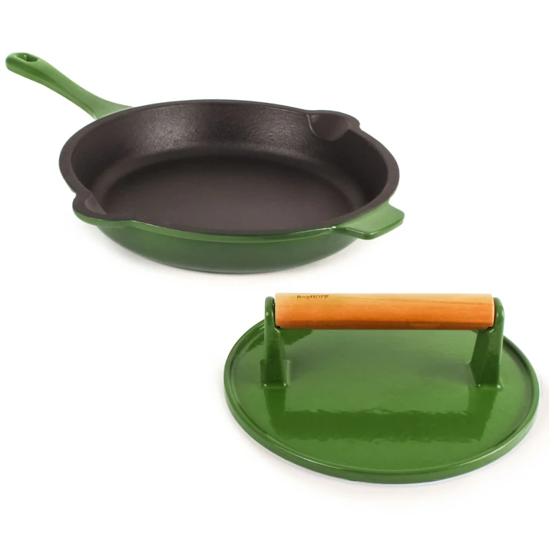Neo 2pc Cast Iron 10" Fry Pan with Steak Press, Green
