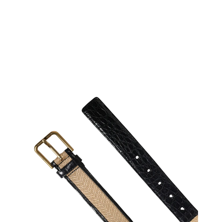 Dolce & Gabbana Men Beige Braided Leather Metal Buckle Belt Caiman - Men