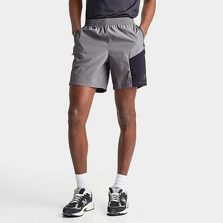 New Balance Men's Vision Woven Shorts in Grey/Black/Blue Size: Small