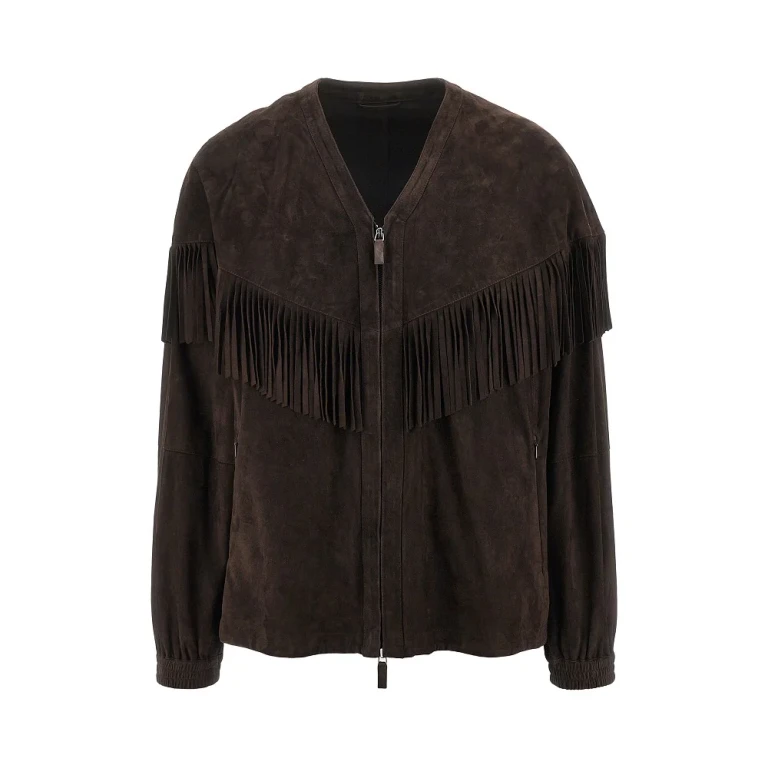 EMPORIO ARMANI Fringed suede leather jacket Man 48