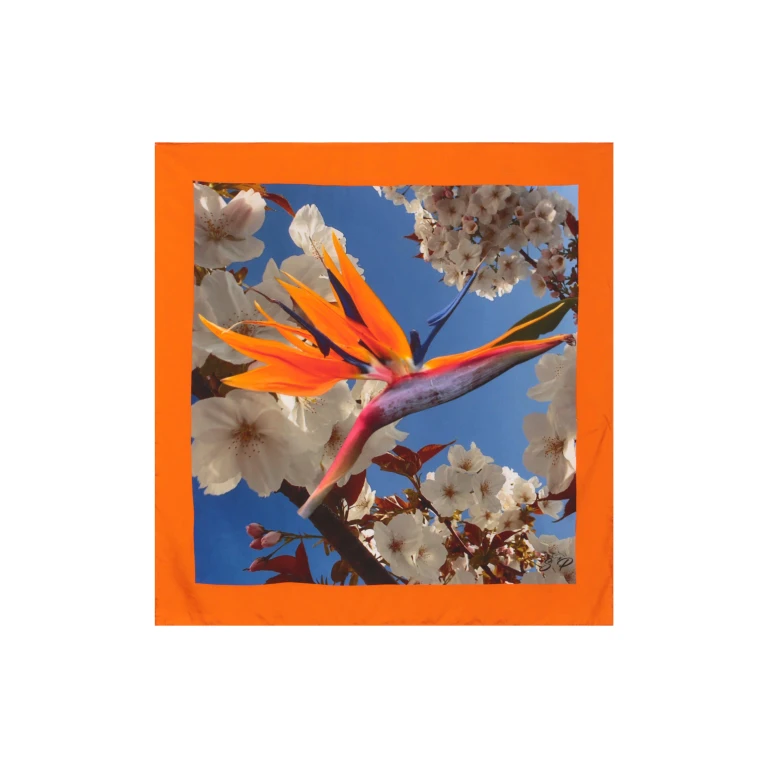 Silk Scarf Unisex – Bird of Paradise Floral Print, Gift Box Included