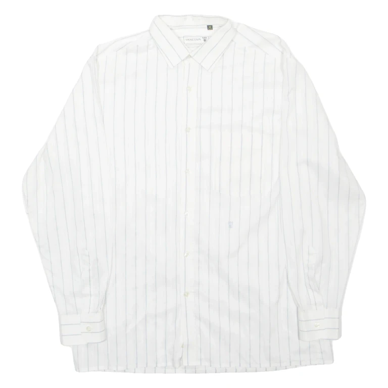 POSEIDON Mens Shirt White Striped Long Sleeve M
