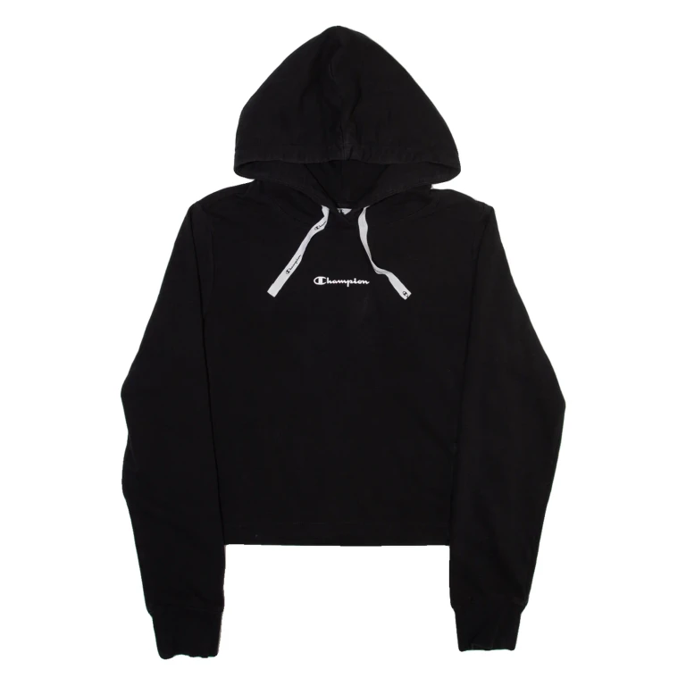 CHAMPION Cropped Womens Black Hoodie L