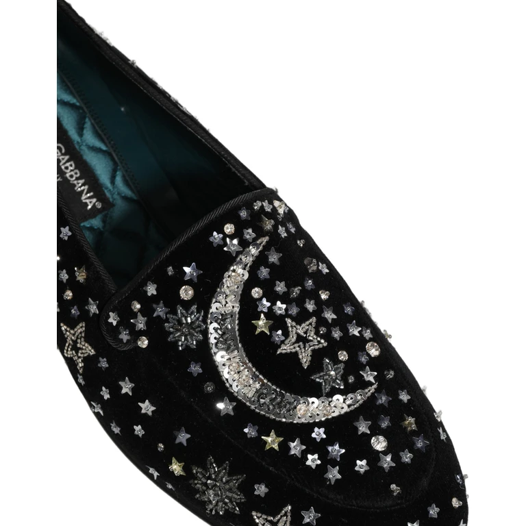 Dolce & Gabbana Black Crystal Embellished Dress Loafers Shoes Leather - Men