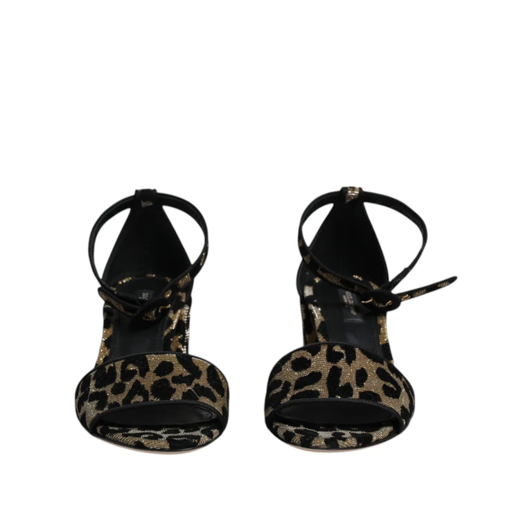 Dolce & Gabbana Gold Leopard Ankle Strap Heels Sandals Shoes Black Pe+pu+vi - Women