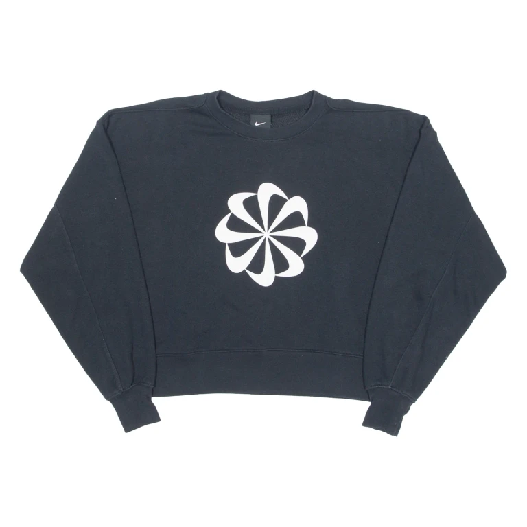 NIKE Pinwheel Cropped Womens Sweatshirt Black Crew Neck XS