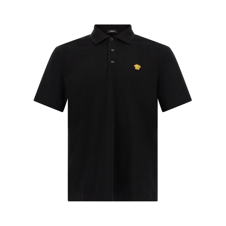 Black Cotton Polo Shirt - Men