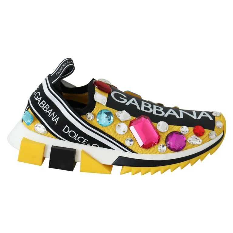 Dolce & Gabbana Yellow Multicolor Crystals Sneakers Shoes - Women