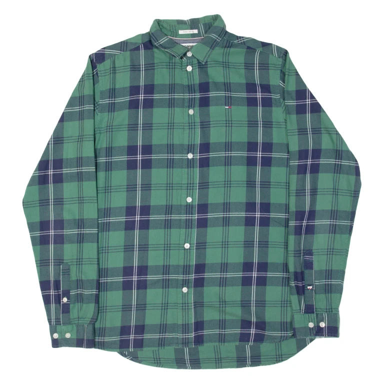 TOMMY HILFIGER Mens Shirt Green Plaid Long Sleeve S