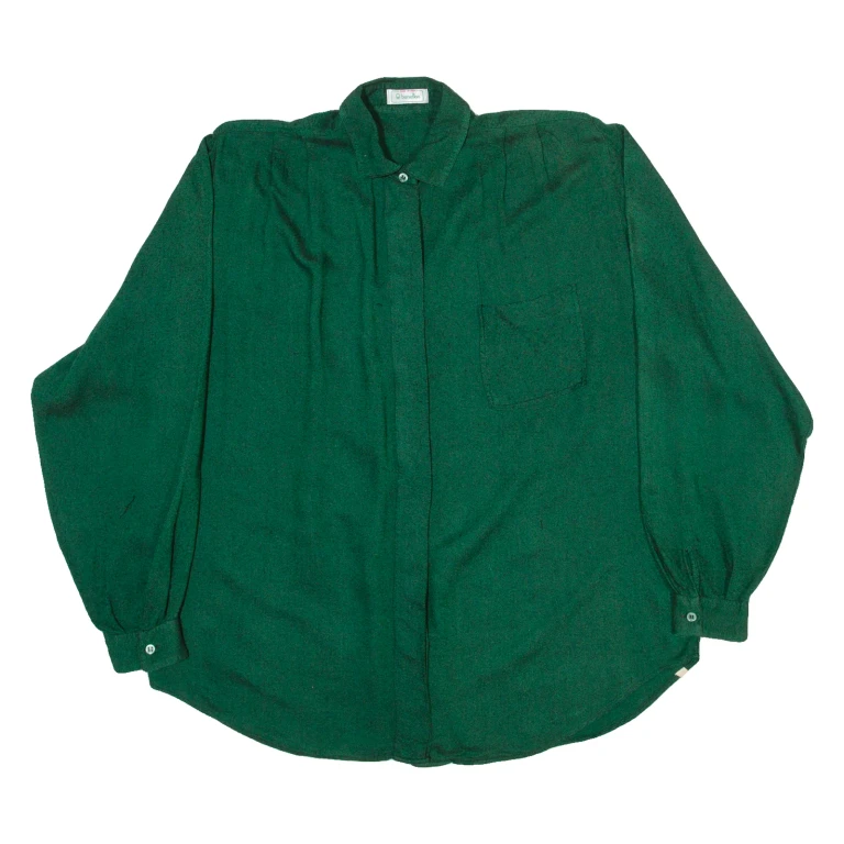 BENETTON Womens Plain Shirt Green Long Sleeve S