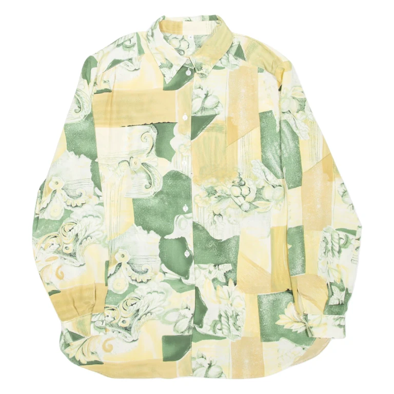 Womens Printed Shirt Green Collared Long Sleeve Crazy Pattern M
