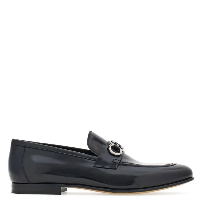 Ferragamo Gancini Buckle Leather Loafers, Size 9 E