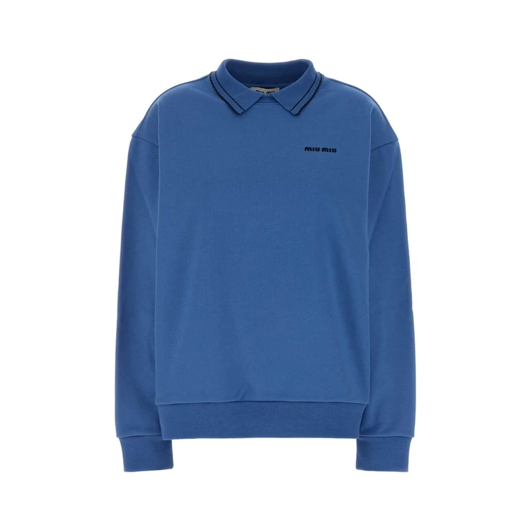 Miu Miu Cerulean Blue Cotton Oversize Polo Shirt Azzurro Exterior - Women