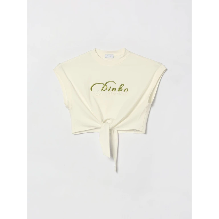Girl's Cropped Cotton T-shirt with Embroidered Logo and Tie-Hem (KFTS042CJEO170991)