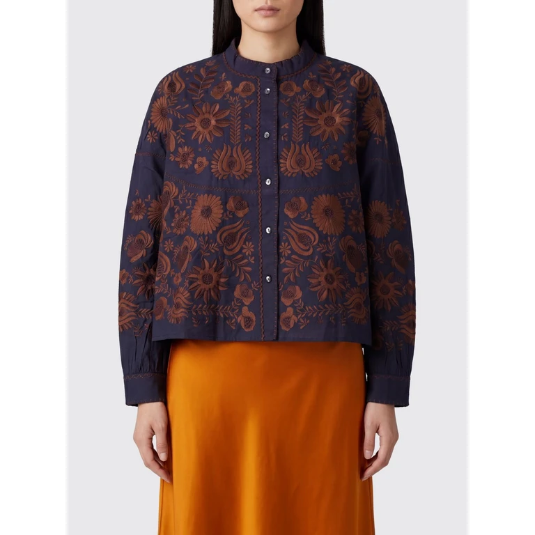 Floral Print Cotton Shirt with Mandarin Collar (MATIAS1BBLNAVY)