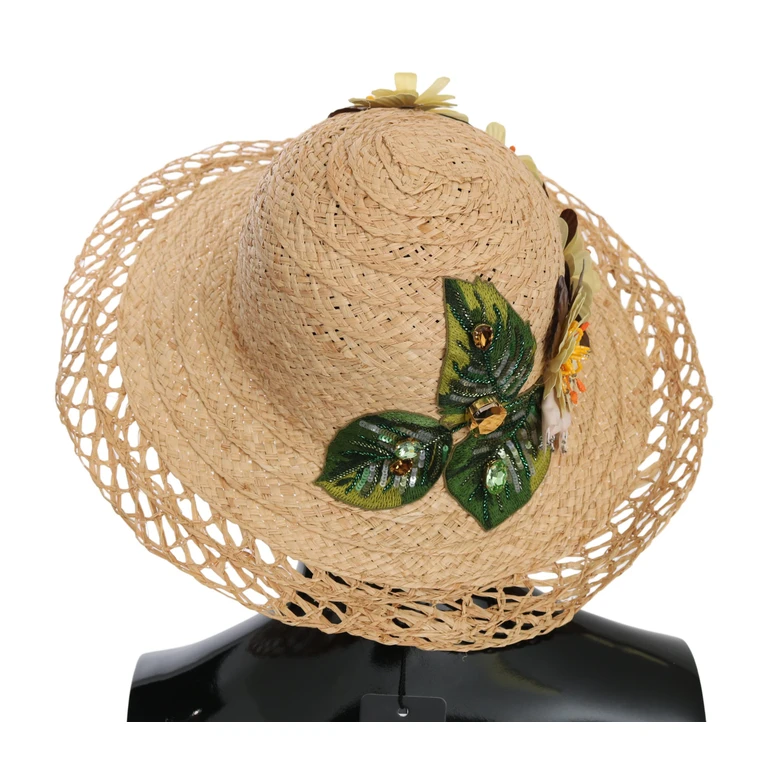 Dolce & Gabbana Beige Wide Brim Floral Bucket Capello Hat - Women