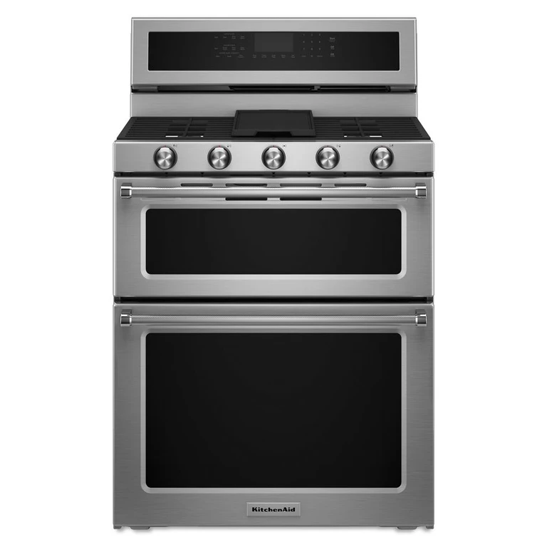30 in. 5 Burner Gas Double Oven Convection Range in Steel