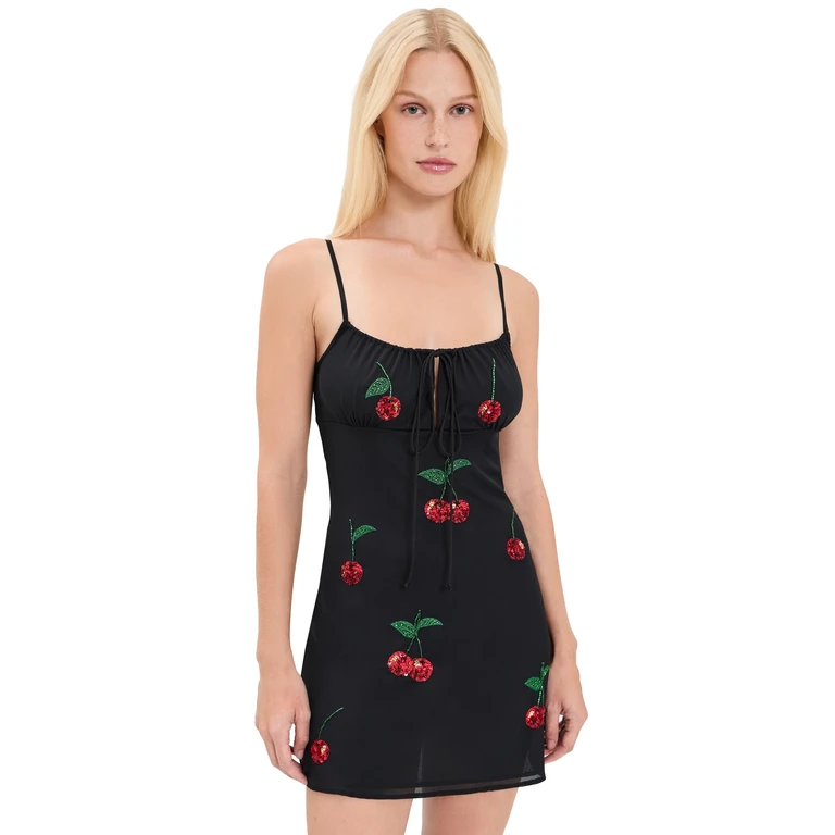 Leslie Amon Cherry Slip Dress Black and Red L