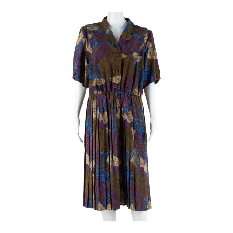 C&A Womens Day Dress Brown Crazy Pattern Short Sleeve Midi L