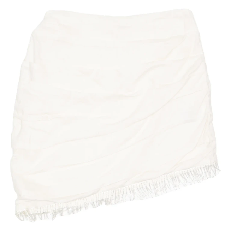 H&M Ruched Beaded Womens Mini Skirt Cream Short Linen XS