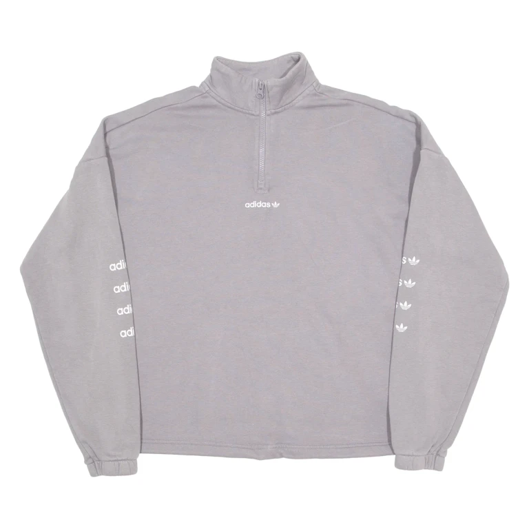 ADIDAS ORIGINALS Womens Sweatshirt Grey 1/4 Zip UK 12