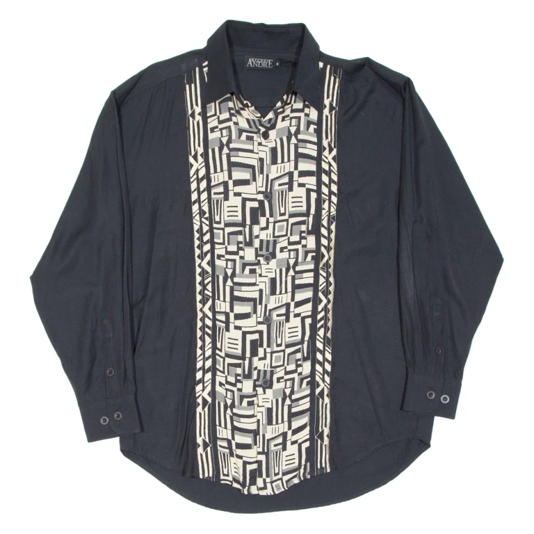 MICHEL ANDRE Mens Shirt Black Crazy Pattern Long Sleeve M