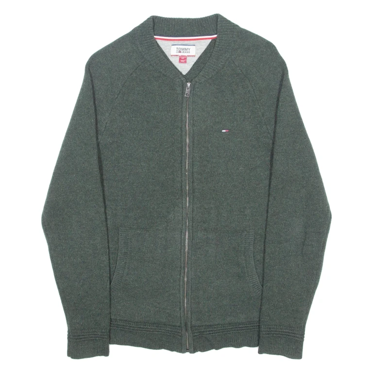 TOMMY HILFIGER Mens Jumper Green Chunky Knit S